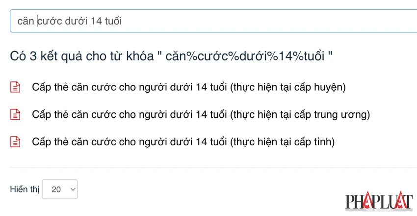 Chọn thủ tục cấp thẻ căn cước cho người dưới 14 tuổi. Ảnh: MINH HOÀNG