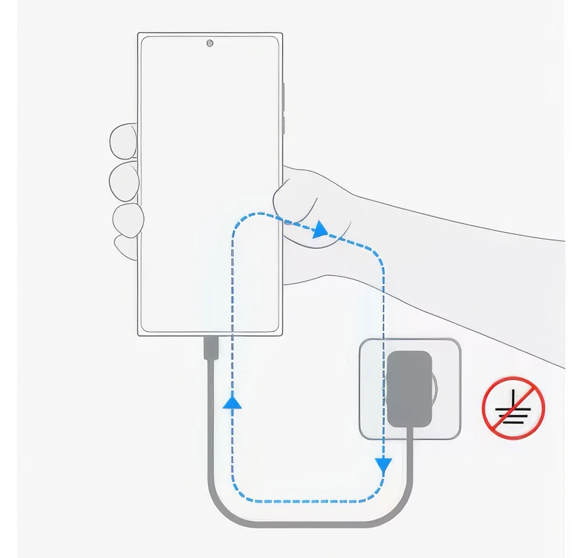Samsung khuyến cáo người dùng không nên sử dụng sạc nhanh không chính hãng để tránh tình trạng bong tróc sơn khung viền. Ảnh: Samsung