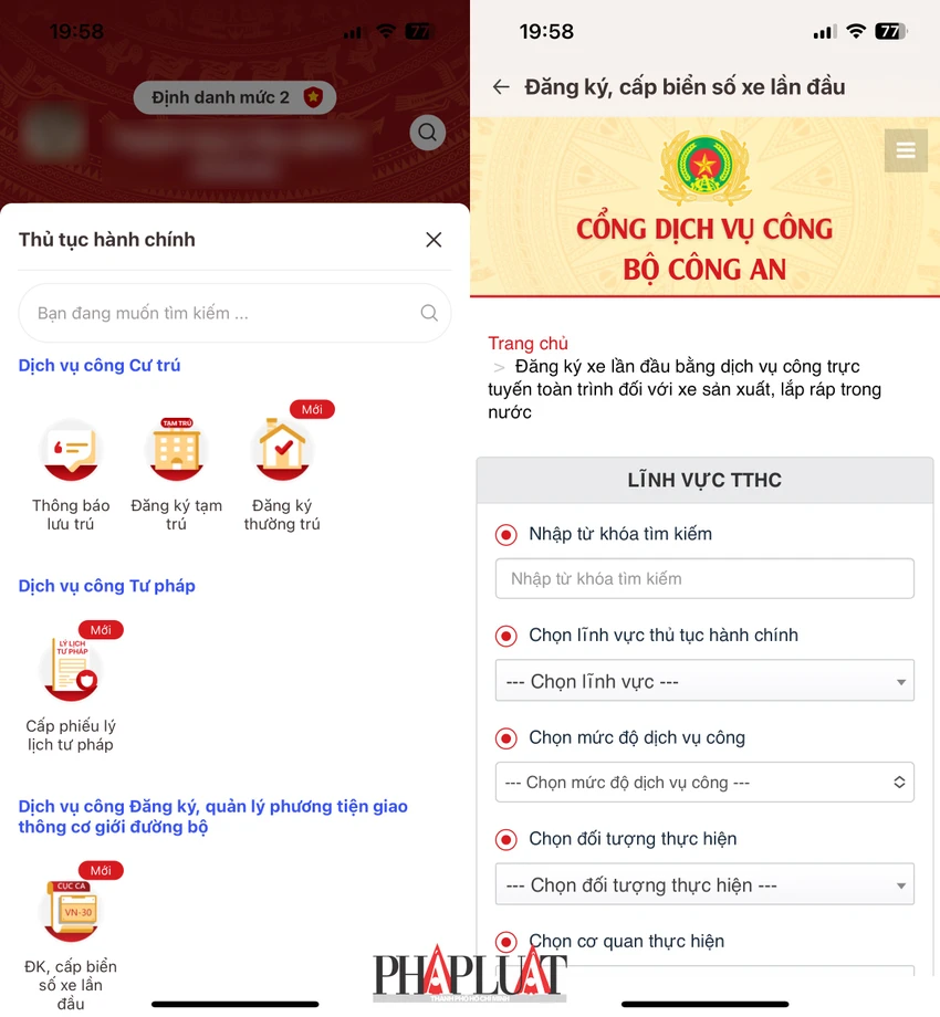 Cách đăng ký, bấm biển số xe lần đầu tại nhà bằng ứng dụng VNeID. Ảnh: MINH HOÀNG