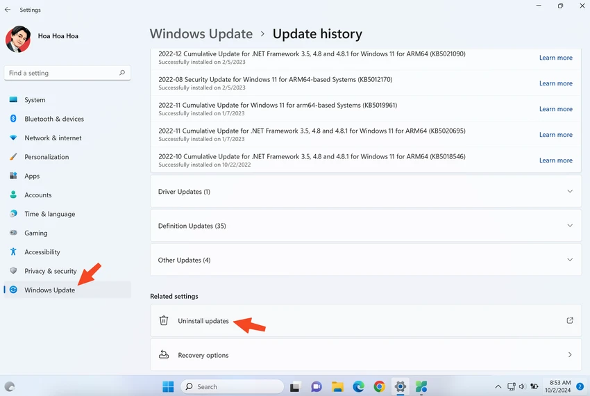 Gỡ cài đặt bản cập nhật KB5043145 khiến Windows 11 khởi động lại liên tục. Ảnh: TIỂU MINH