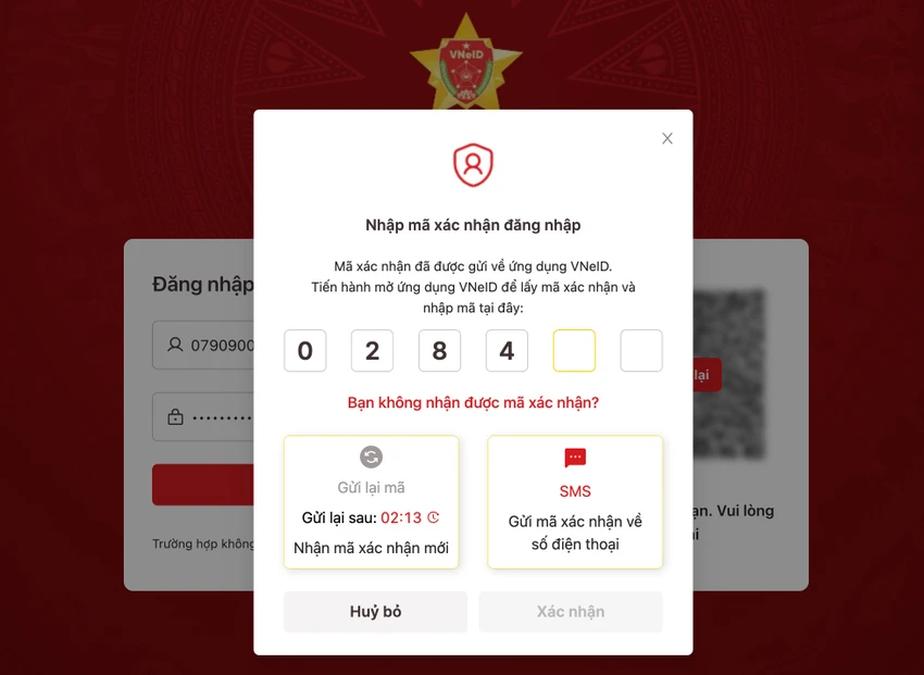 Đăng nhập cổng Dịch vụ công Bộ Công an bằng tài khoản VNeID. Ảnh: MINH HOÀNG