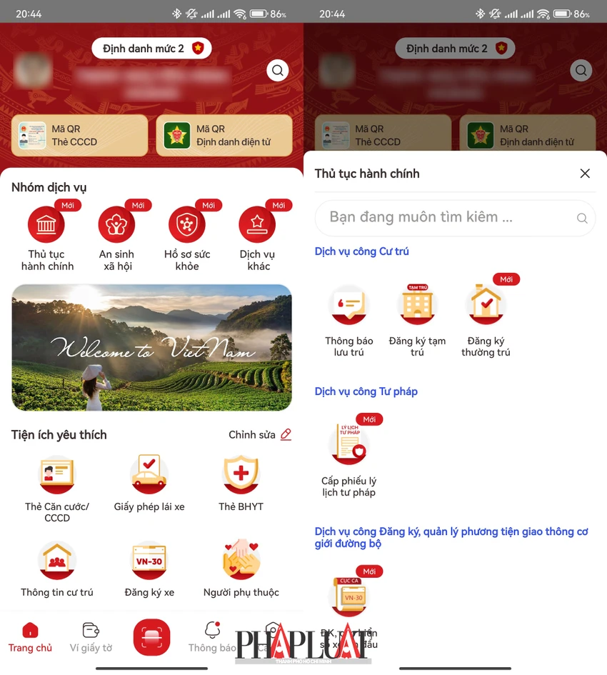 Chọn thủ tục đăng ký tạm trên VNeID. Ảnh: MINH HOÀNG