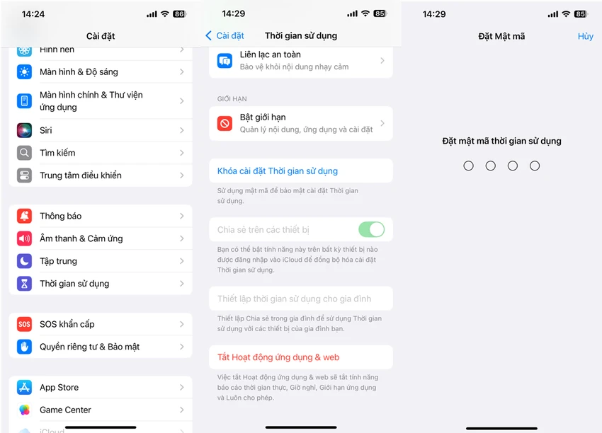 Bật tính năng thời gian sử dụng trên iPhone. Ảnh: MINH HOÀNG