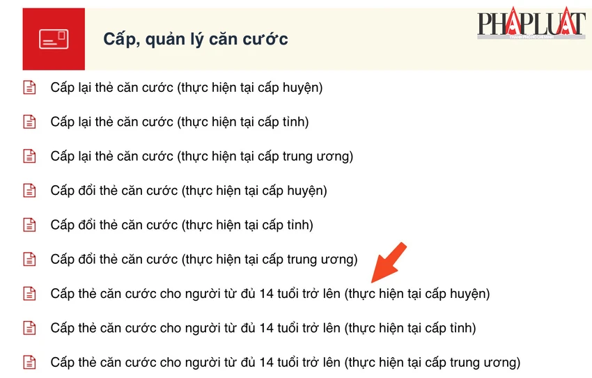Chọn dịch vụ cấp thẻ căn cước cho người từ đủ 14 tuổi trở lên. Ảnh: MINH HOÀNG