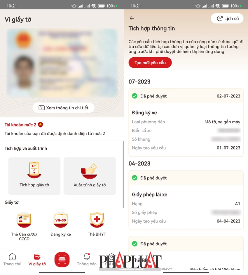 Tích hợp giấy tờ vào ứng dụng VNeID. Ảnh: MINH HOÀNG