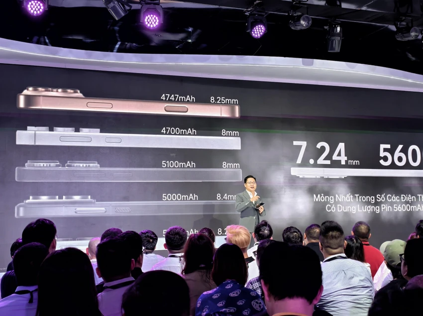Reno13 series mỏng hơn so với các smartphone khác, nhưng dung lượng pin nhiều hơn. Ảnh: TIỂU MINH