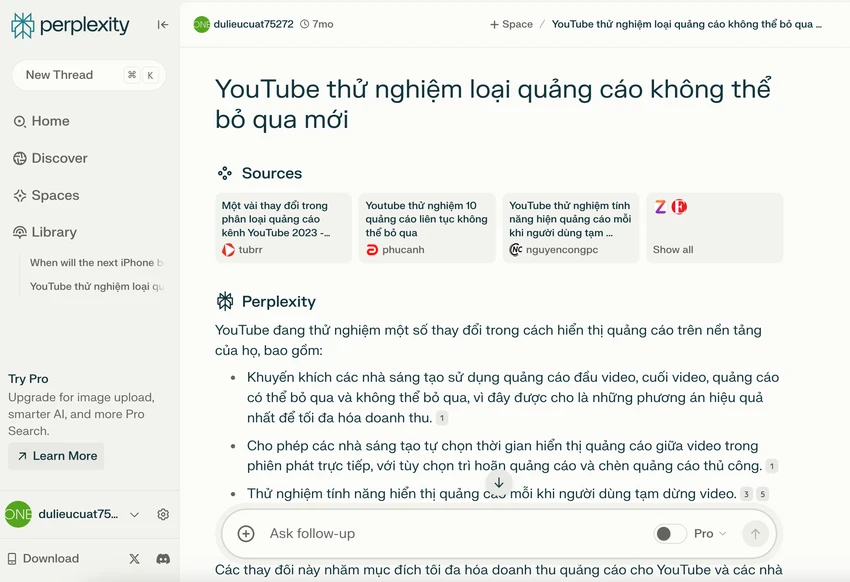 Perplexity ngày càng mạnh và hỗ trợ người dùng tìm kiếm tốt hơn. Ảnh: TIỂU MINH