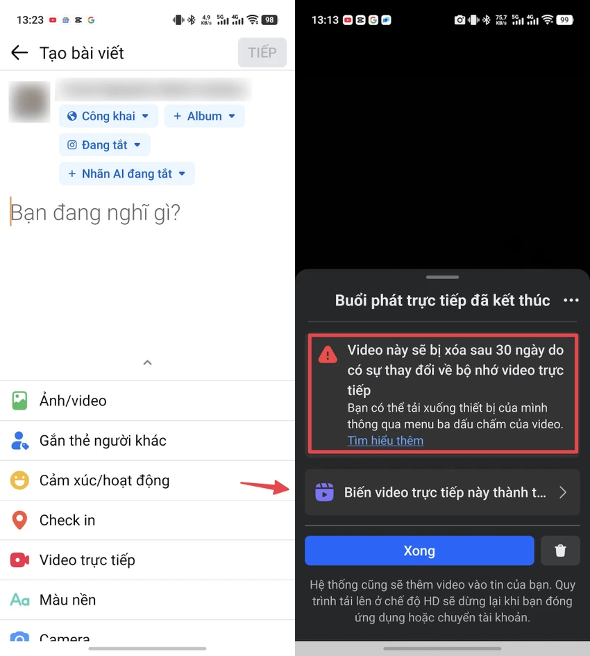 Chuyển video trực tiếp thành Reels. Ảnh: MINH HOÀNG