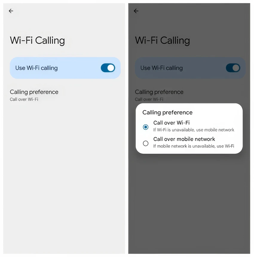 Bật tính năng cuộc gọi WiFi trên điện thoại Android. Ảnh: Google