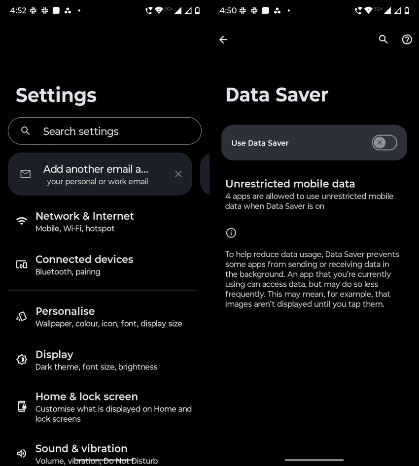Bật tính năng tiết kiệm dữ liệu di động trên điện thoại Android.