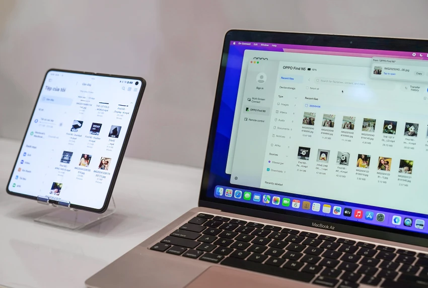 Người dùng dễ dàng chia sẻ và kết nối giữ Find N5 và máy Mac. Ảnh: TIỂU MINH