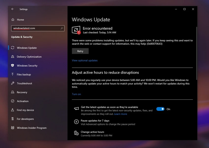 Lỗi khi người dùng Windows cập nhật phần mềm. Ảnh: Windows Latest