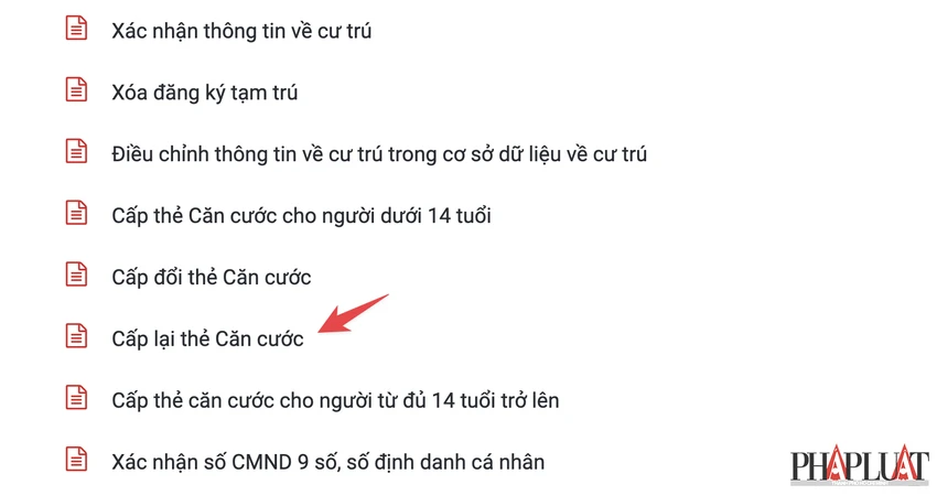 Chọn dịch vụ Cấp, quản lý căn cước. Ảnh: MINH HOÀNG