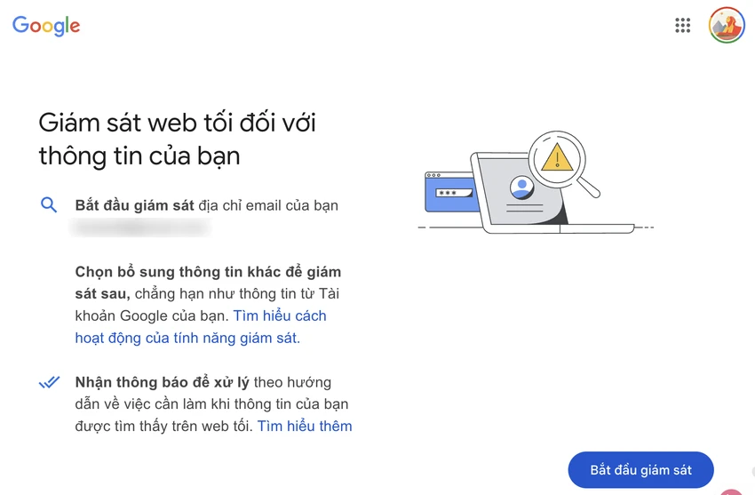 Kiểm tra dữ liệu của bạn có bị rò rỉ bằng Google Dark Web Report. Ảnh: TIỂU MINH