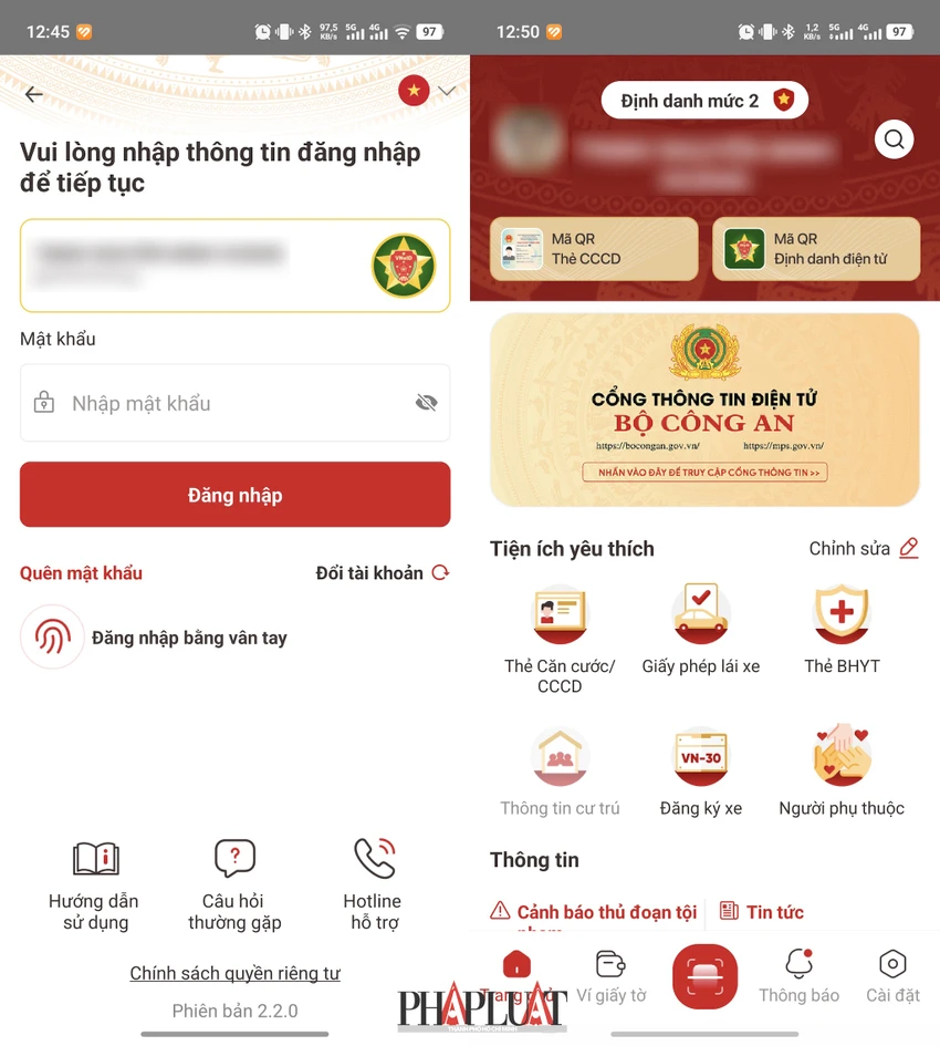 Đăng nhập ứng dụng VNeID bằng tài khoản tương ứng. Ảnh: MINH HOÀNG