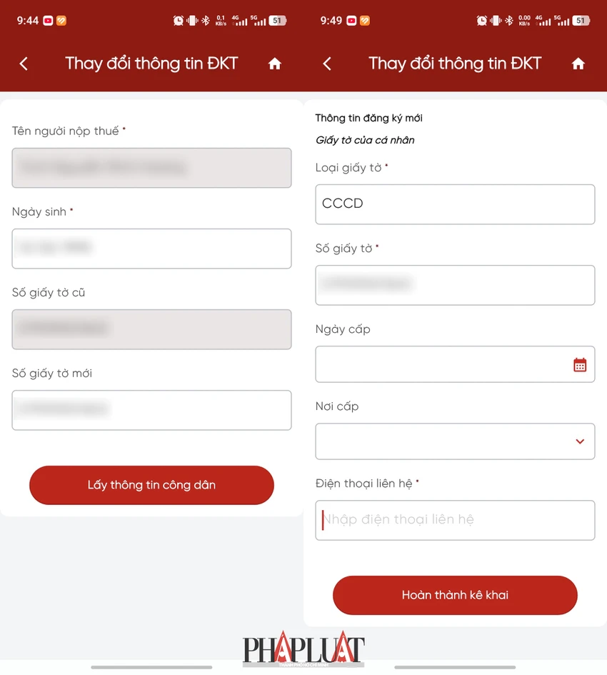 Cập nhật mã số thuế thành CCCD trên ứng dụng eTax Mobile. Ảnh: MINH HOÀNG
