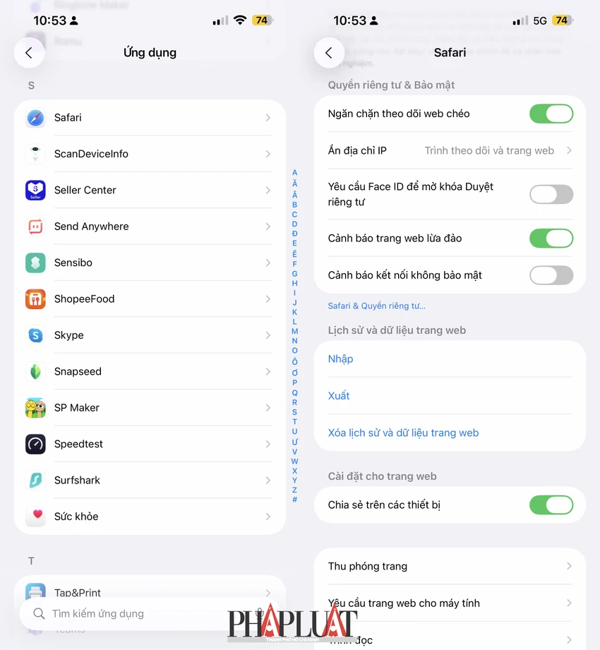 Cài đặt bảo mật ngăn chặn theo dõi web chéo trên iPhone. Ảnh: MINH HOÀNG