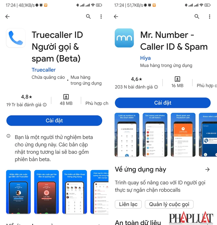 Các ứng dụng chặn cuộc gọi rác. Ảnh: MINH HOÀNG