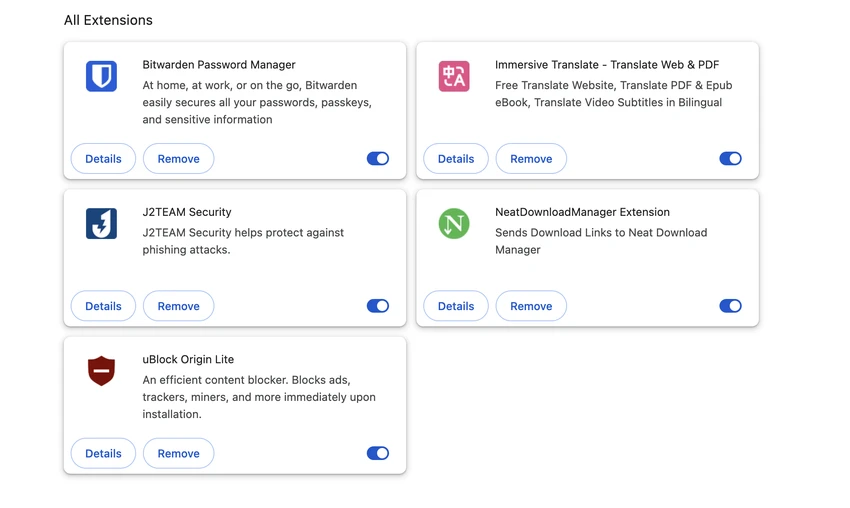 Người dùng nên kiểm tra lại các tiện ích mở rộng đang cài đặt trên trình duyệt Google Chrome. Ảnh: TIỂU MINH