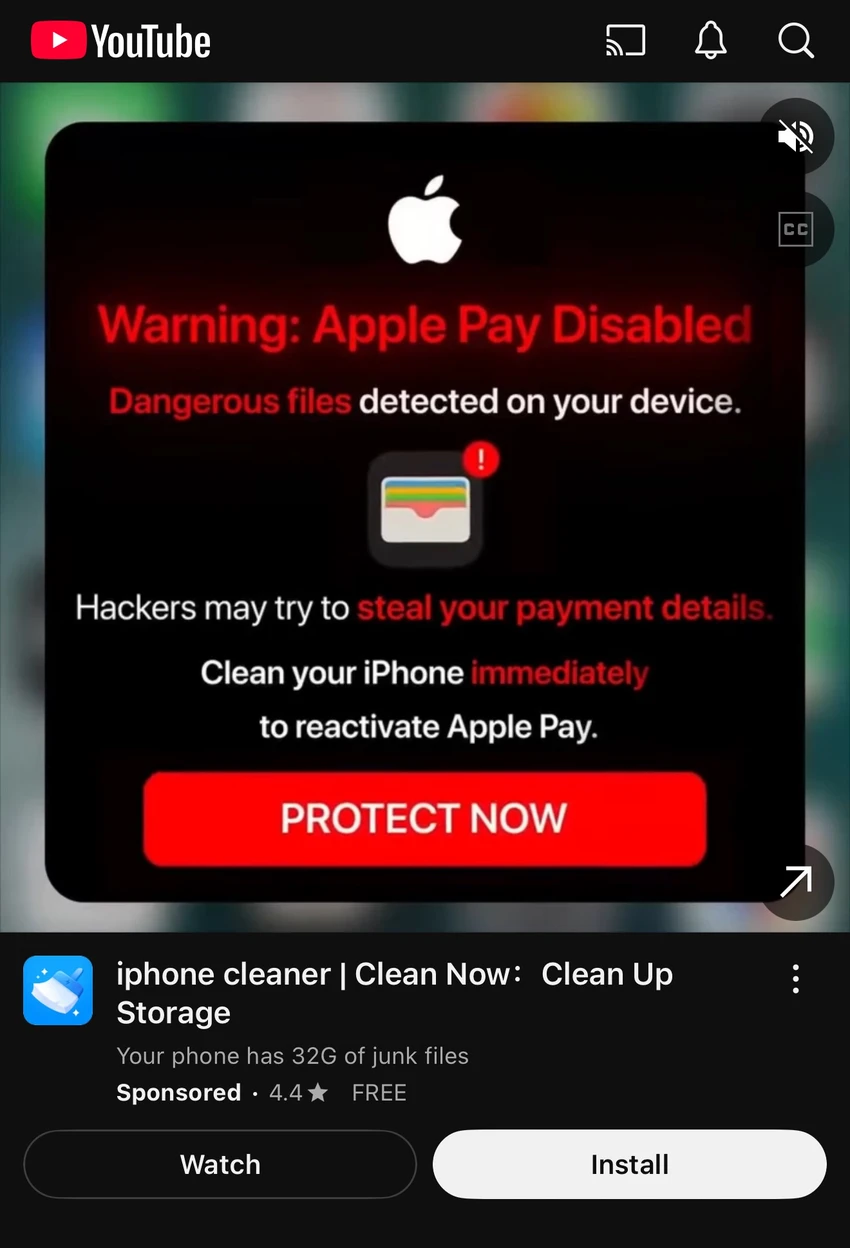 Thông báo giả mạo Apple Pay, dụ người dùng tải về các ứng dụng không rõ nguồn gốc. Ảnh: Forbes