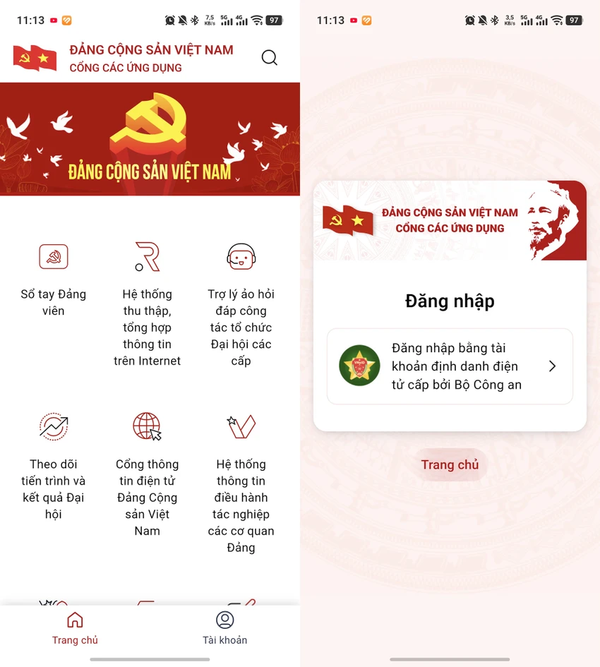 Đăng nhập ứng dụng Sổ tay Đảng viên bằng tài khoản VNeID. Ảnh: TIỂU MINH