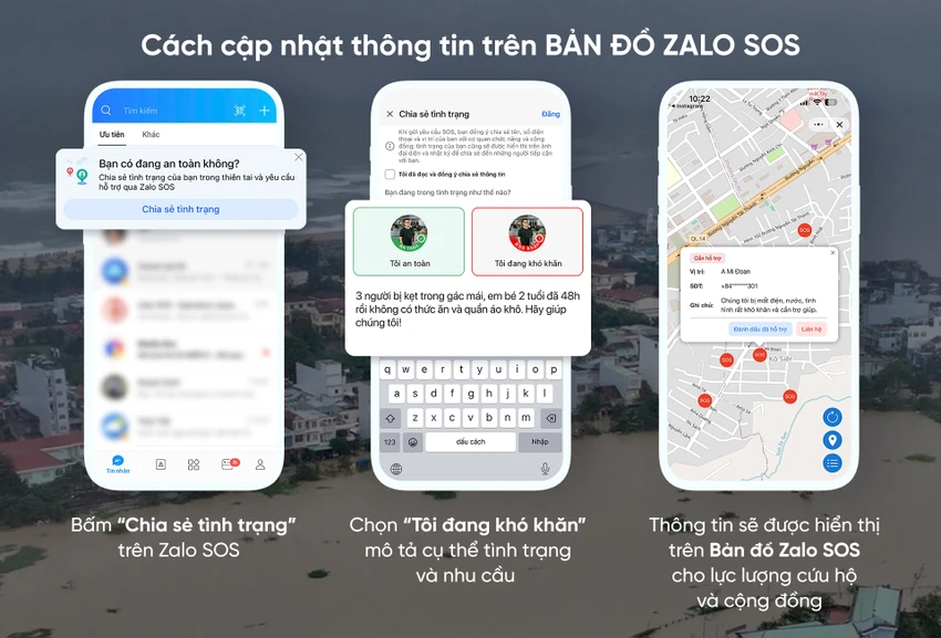 Cách gửi tín hiệu cứu trợ trên Zalo.