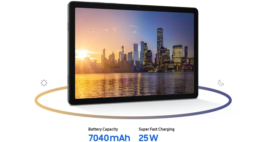 Samsung Galaxy Tab A11+ có dung lượng pin hơn 7.000 mAh, sạc nhanh 25 W.