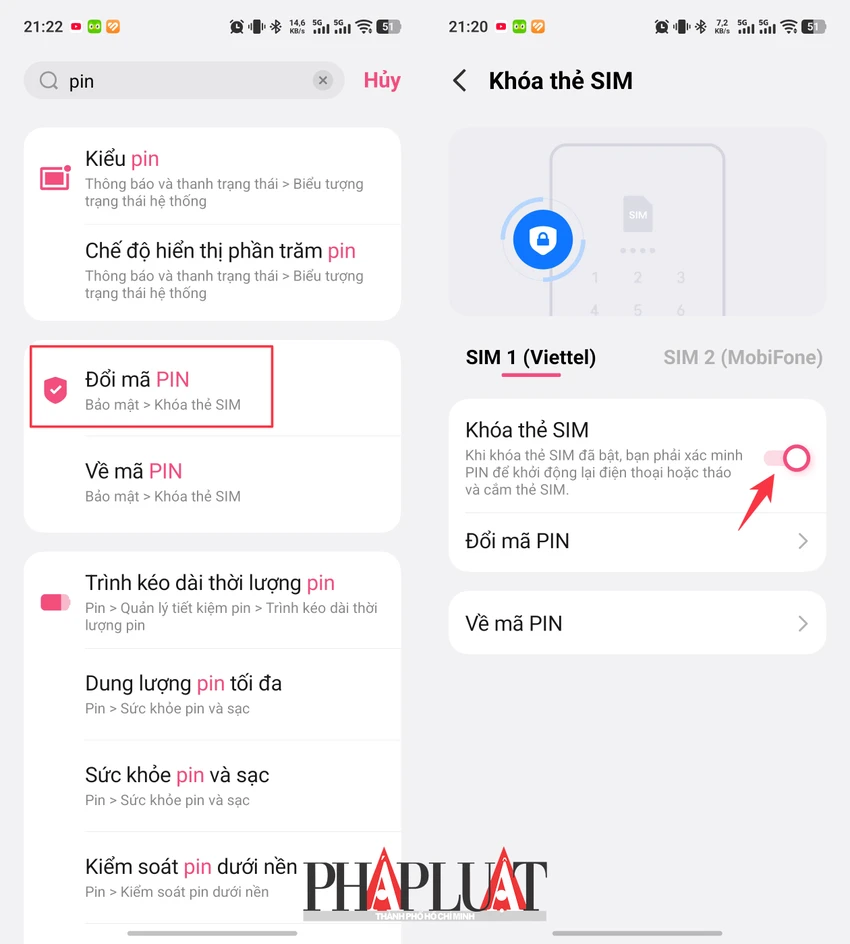 Đặt mã PIN cho SIM trên điện thoại Android. Ảnh: MINH HOÀNG