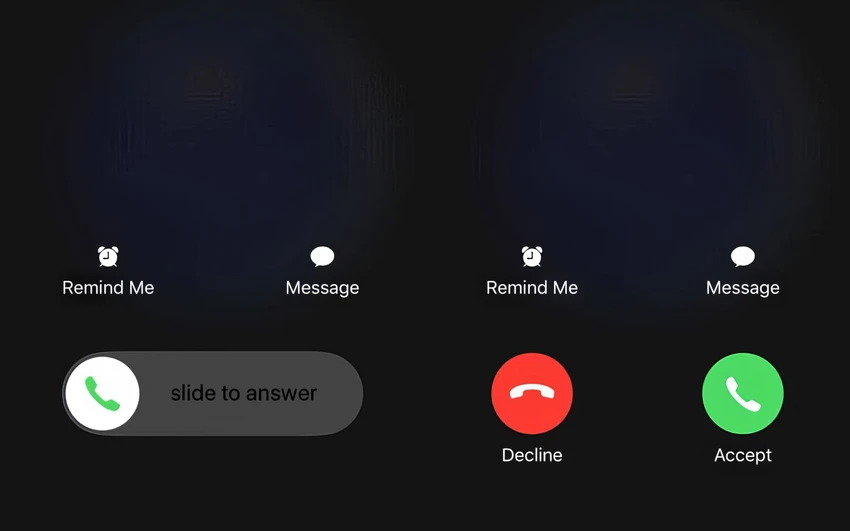 Hai kiểu hiển thị trả lời cuộc gọi trên iPhone.