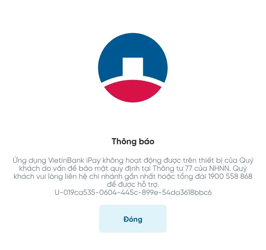 Ứng dụng ngân hàng bị chặn trên các thiết bị không đáp ứng tiêu chuẩn bảo mật.