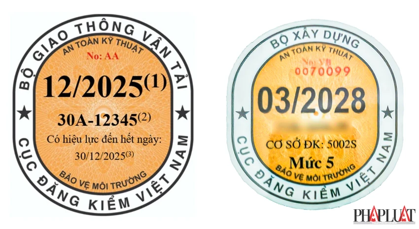 Tem đăng kiểm cũ (trái) và mới (phải). Ảnh: TIỂU MINH