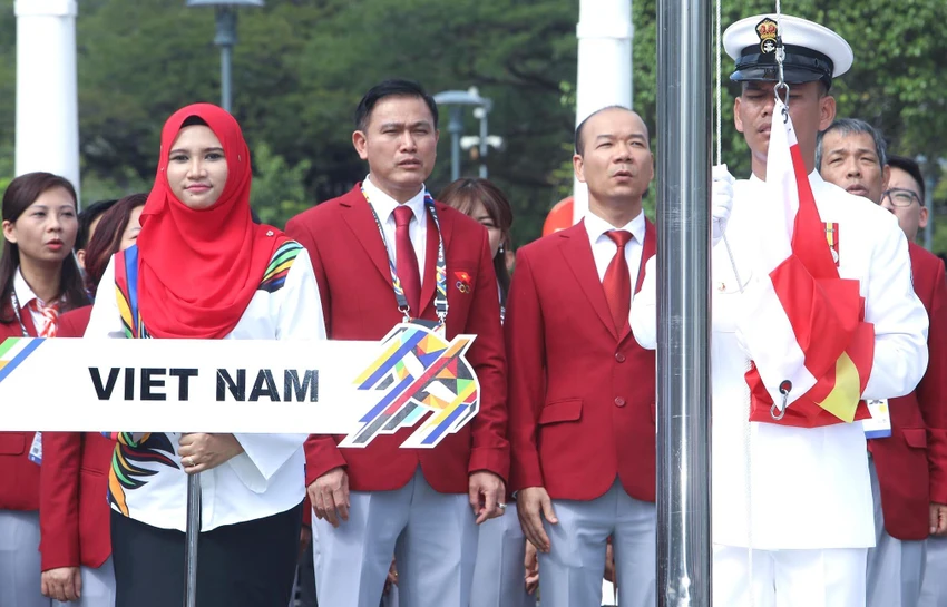 Đoàn thể thao Việt Nam tham dự Lễ thượng cờ SEA Games 29. ẢNH: MQ Đoàn thể thao Việt Nam tham dự Lễ thượng cờ SEA Games 29. ẢNH: MQ