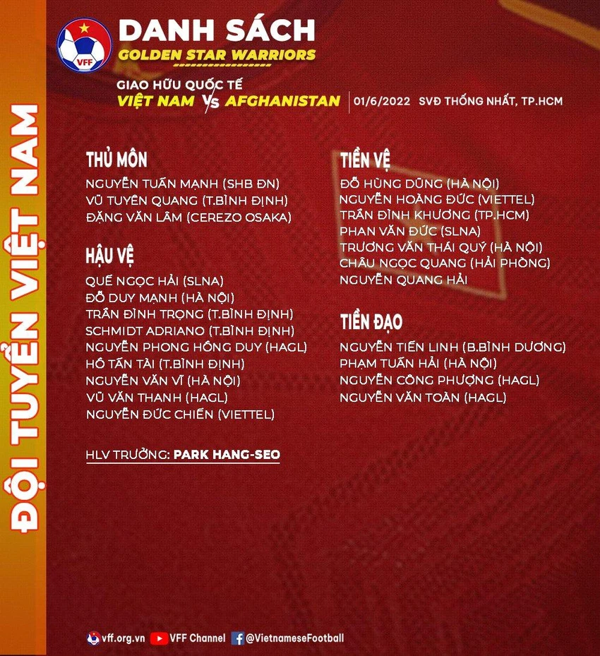 Danh sách 23 tuyển thủ đội tuyển Việt nam trong đợt tập trung ngày 25-5. Ảnh: VFF Danh sách 23 tuyển thủ đội tuyển Việt nam trong đợt tập trung ngày 25-5. Ảnh: VFF