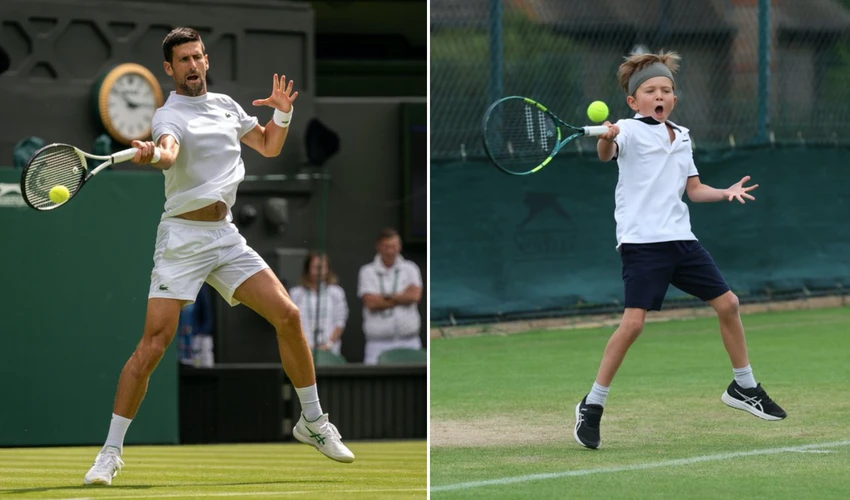 Cú thuận tay như "đúc" của hai cha con nhà Djokovic. Ảnh: GETTY Cú thuận tay như "đúc" của hai cha con nhà Djokovic. Ảnh: GETTY