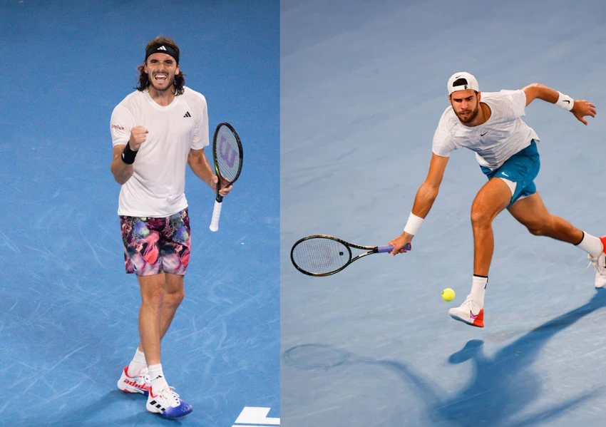 Tsitsipas và Khachanov cùng cạnh tranh chiếc vé vào chung kết Úc mở rộng 2023. Ảnh: GETTY Tsitsipas và Khachanov cùng cạnh tranh chiếc vé vào chung kết Úc mở rộng 2023. Ảnh: GETTY