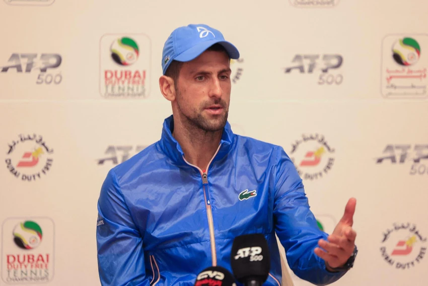 Djokovic phát biểu tại họp báo giải Dubai. Ảnh: GETTY Djokovic phát biểu tại họp báo giải Dubai. Ảnh: GETTY