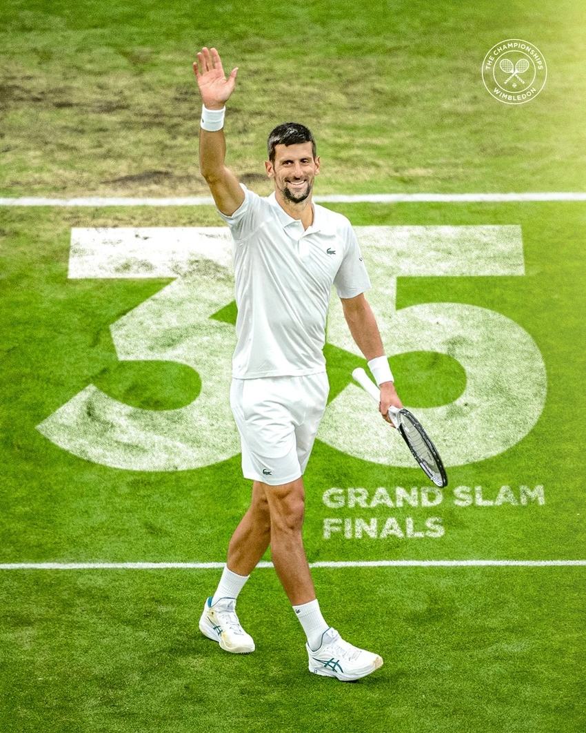 Djokovic cũng giành quyền vào chơi trận chung kết Grand Slam thứ 35 trong sự nghiệp. Ảnh: WIMBLEDON Djokovic cũng giành quyền vào chơi trận chung kết Grand Slam thứ 35 trong sự nghiệp. Ảnh: WIMBLEDON