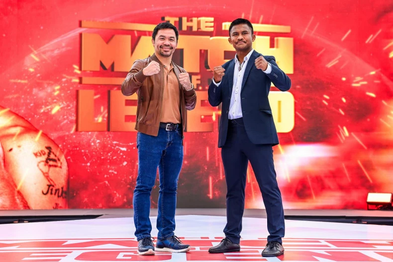 Pacquiao và Buakaw tại buổi họp báo. Ảnh: BKP Pacquiao và Buakaw tại buổi họp báo. Ảnh: BKP