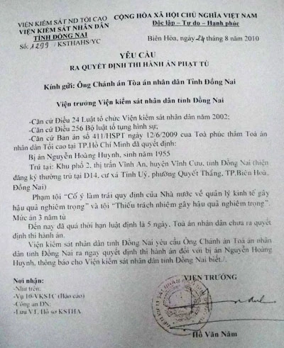 Xem toàn văn các văn bản liên quan vụ ông Huynh được hoãn thi hành án tù ảnh 9 Xem toàn văn các văn bản liên quan vụ ông Huynh được hoãn thi hành án tù ảnh 9