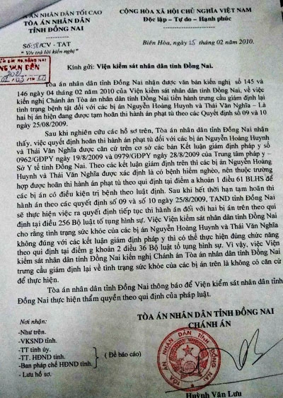 Xem toàn văn các văn bản liên quan vụ ông Huynh được hoãn thi hành án tù ảnh 6 Xem toàn văn các văn bản liên quan vụ ông Huynh được hoãn thi hành án tù ảnh 6