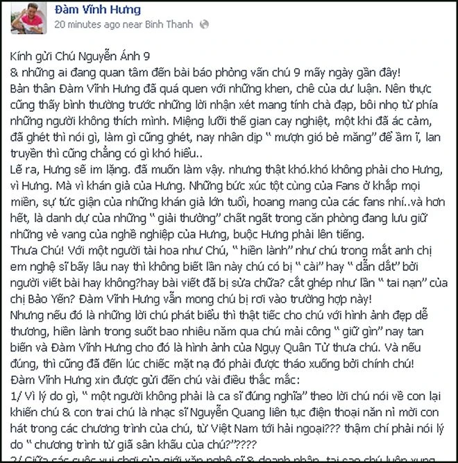 Đàm Vĩnh Hưng gọi nhạc sĩ Nguyễn Ánh 9 là 'ngụy quân tử' ảnh 1 Đàm Vĩnh Hưng gọi nhạc sĩ Nguyễn Ánh 9 là 'ngụy quân tử' ảnh 1