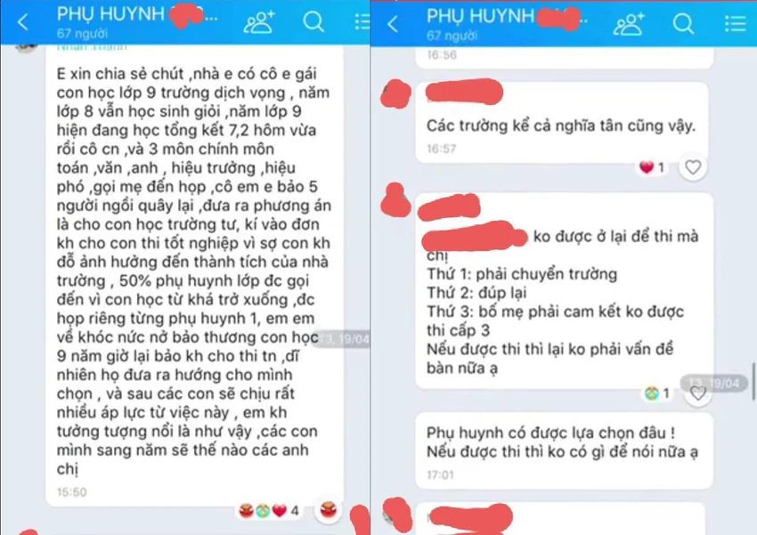 Những dòng chia sẻ của phụ huynh lan truyền trên mạng xã hội. Những dòng chia sẻ của phụ huynh lan truyền trên mạng xã hội.