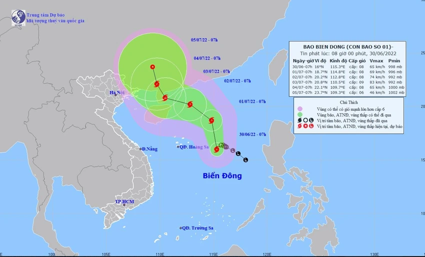 Áp thấp nhiệt đới đã mạnh lên thành bão, giật cấp 10, trở thành cơn bão số 1 năm 2022.