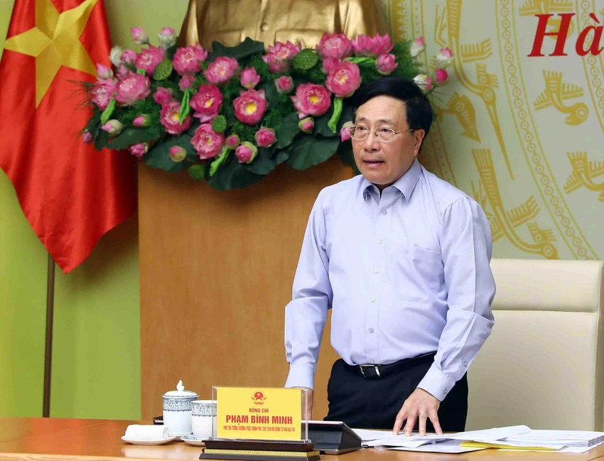 Phó Thủ tướng Thường trực Phạm Bình Minh tại buổi họp. Ảnh VGP Phó Thủ tướng Thường trực Phạm Bình Minh tại buổi họp. Ảnh VGP
