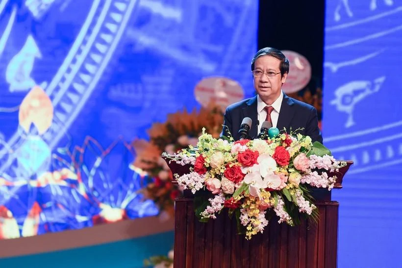 Bộ trưởng Bộ GD&ĐT Nguyễn Kim Sơn phát biểu tại buổi lễ. Ảnh CTV Bộ trưởng Bộ GD&ĐT Nguyễn Kim Sơn phát biểu tại buổi lễ. Ảnh CTV