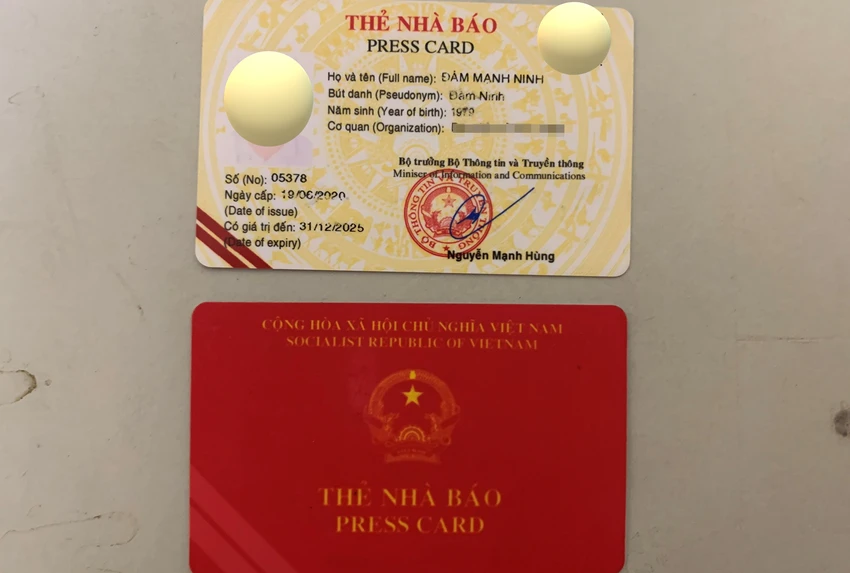 Thẻ nhà báo giả được Ninh dùng để "xin" CSGT bỏ qua lỗi vi phạm. Ảnh CACC