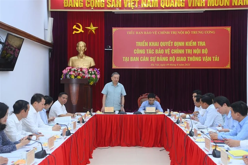 Bộ trưởng Tô Lâm phát biểu tại buổi làm việc. Ảnh BCA Bộ trưởng Tô Lâm phát biểu tại buổi làm việc. Ảnh BCA