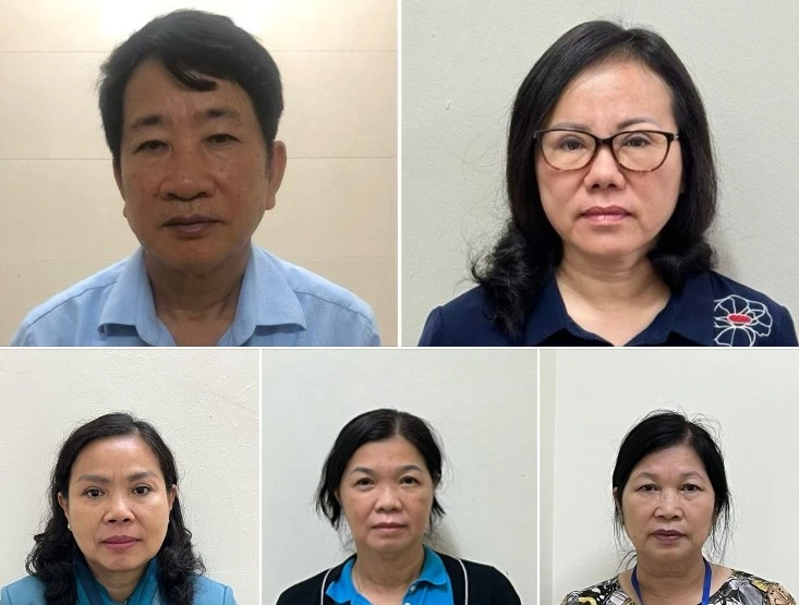 Các bị can vừa bị khởi tố trong vụ án xảy ra tại Công ty cổ phần Y dược LanQ. Ảnh CA
