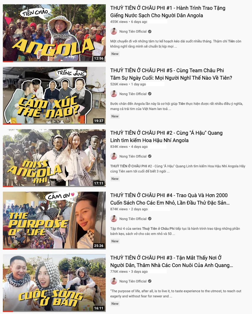 Các video Thùy Tiên ở Châu Phi.