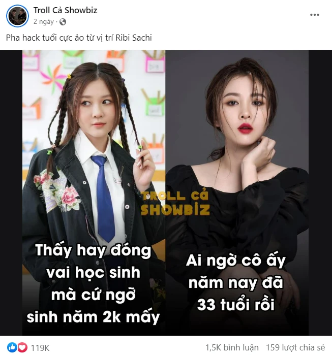 Bài đăng bật mí tuổi thật của Ribi Sachi nhận được lượt tương tác khổng lồ. Ảnh: Facebook Bài đăng bật mí tuổi thật của Ribi Sachi nhận được lượt tương tác khổng lồ. Ảnh: Facebook
